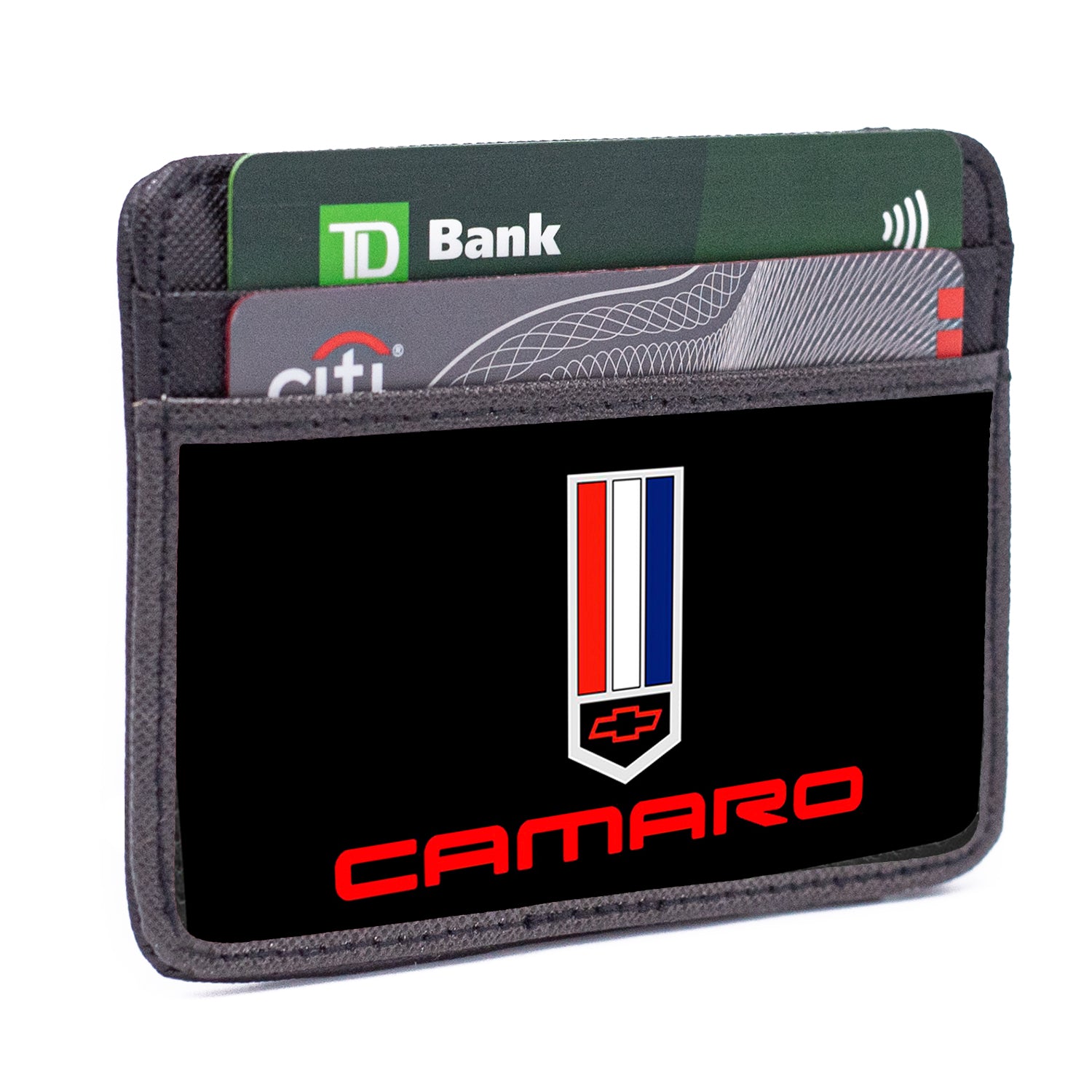 Weekend Wallet - Camaro Badge with Text Black Red White Blue Mini ID Wallets GM General Motors   