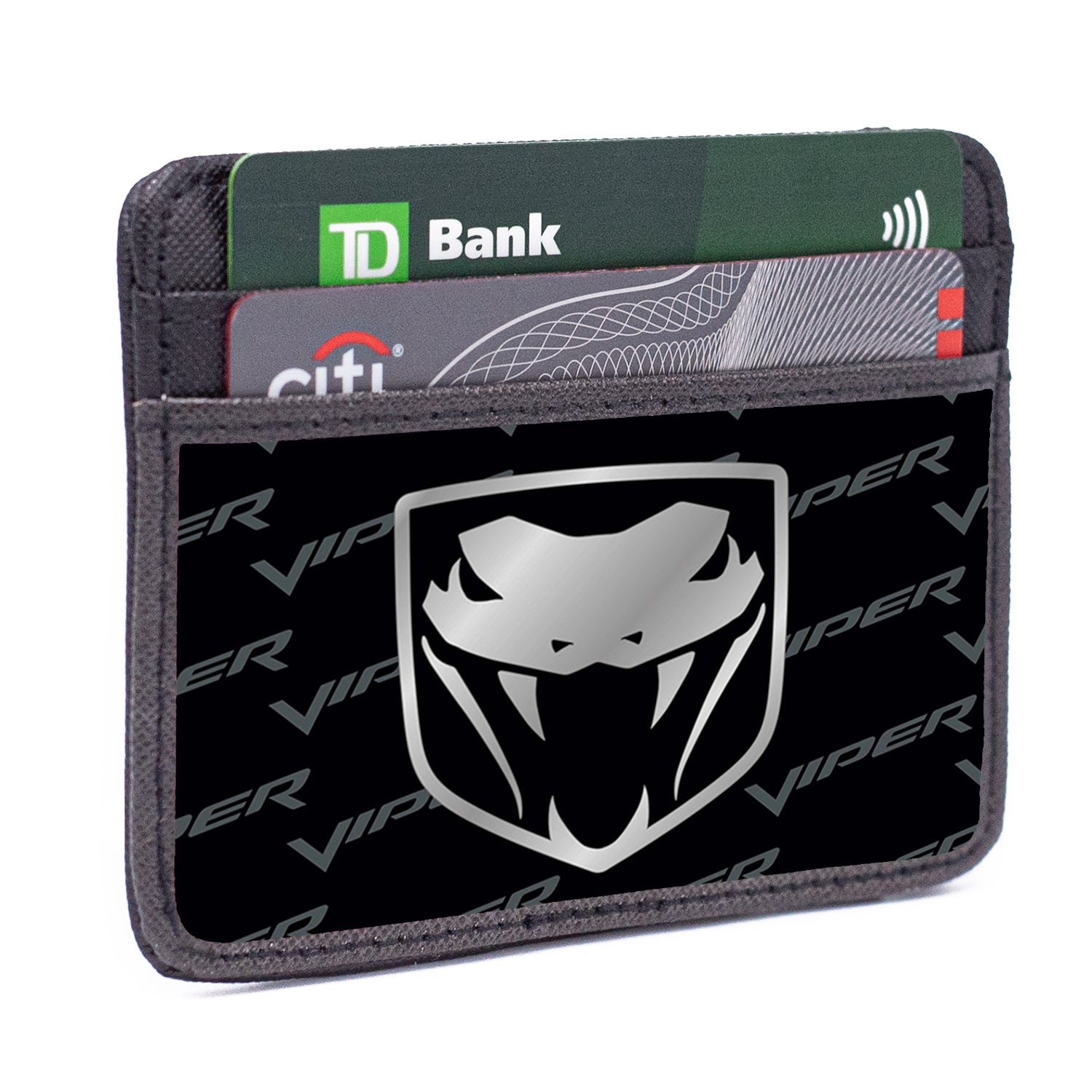 Weekend Wallet - Dodge Viper Logo w Text Black Gray Silver-Fade Mini ID Wallets Dodge   