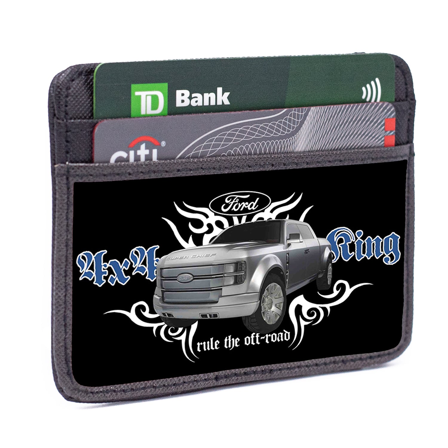 Weekend Wallet - FORD 4x4 TRUCKING-RULE THE OFF-ROAD Black White Blue Grays Mini ID Wallets Ford   