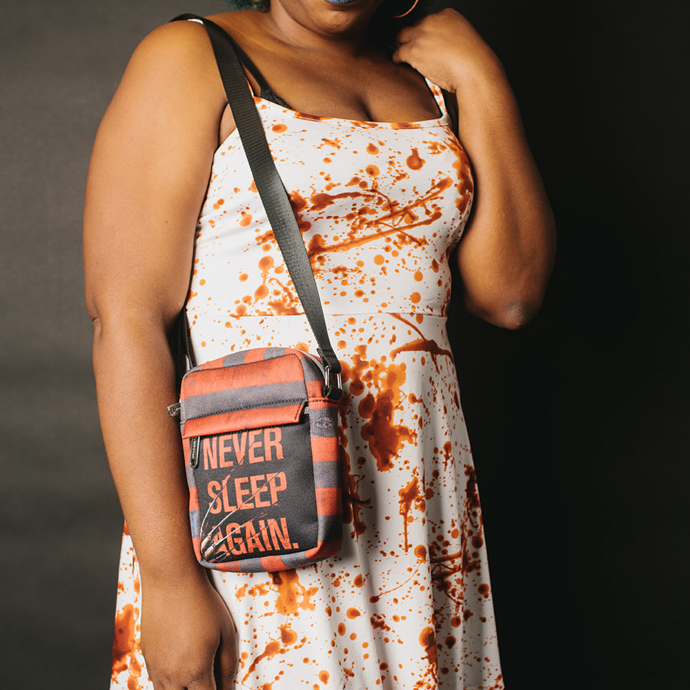 Women's Crossbody Wallet - Nightmare on Elm Street Freddy Krueger Stripes NEVER SLEEP AGAIN Red Grays Crossbody Bags A Nightmare on Elm Street