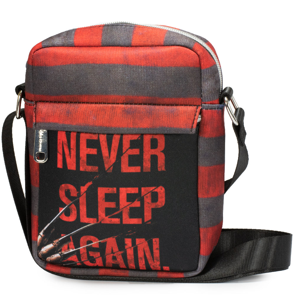 Women's Crossbody Wallet - Nightmare on Elm Street Freddy Krueger Stripes NEVER SLEEP AGAIN Red Grays Crossbody Bags A Nightmare on Elm Street