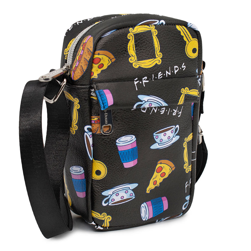 Women's Crossbody Wallet - Friends Television Show Icons Collage Black Multi Color Crossbody Bags Friends   