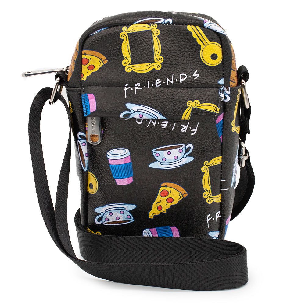 Women's Crossbody Wallet - Friends Television Show Icons Collage Black Multi Color Crossbody Bags Friends   