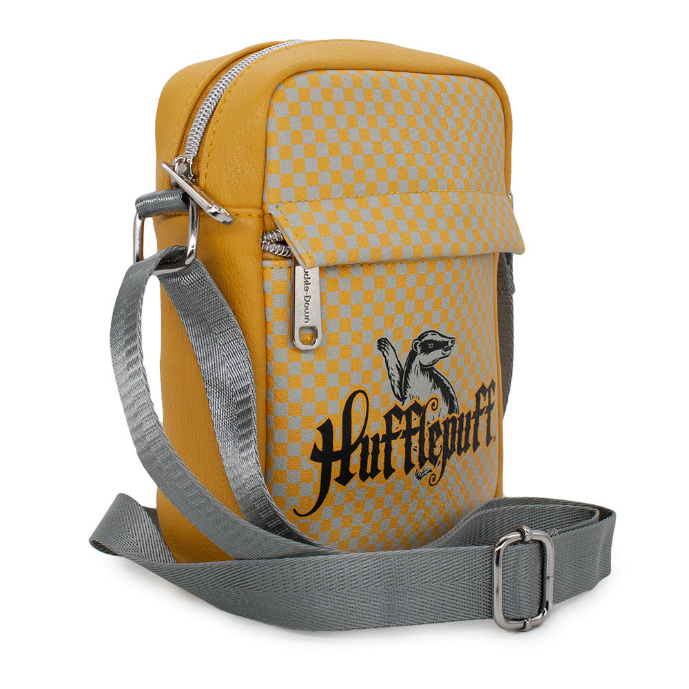 Women's Crossbody Wallet - Harry Potter HUFFLEPUFF Badger Icon Checker Yellow Gray Crossbody Bags Harry Potter