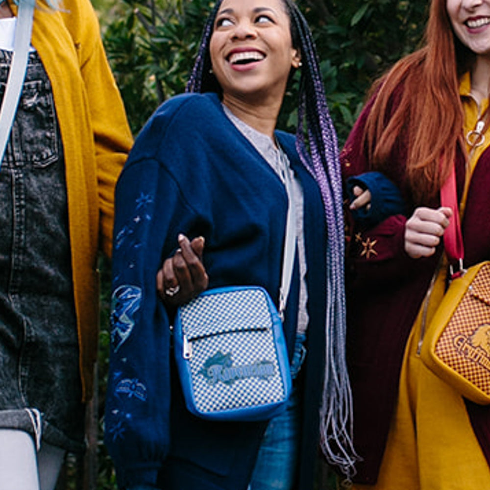 Women's Crossbody Wallet - Harry Potter RAVENCLAW Eagle Icon Checker Blue Gray Crossbody Bags Harry Potter