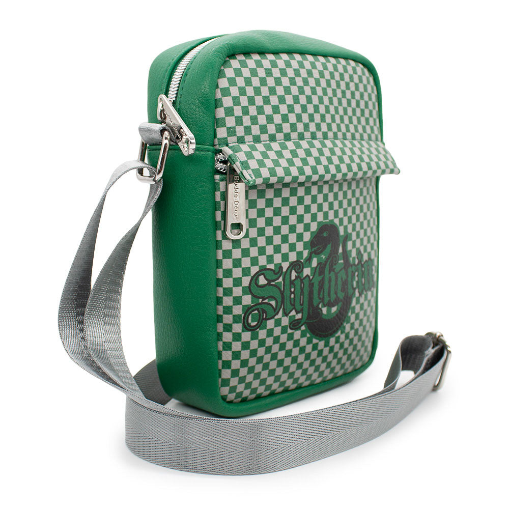 Women's Crossbody Wallet - Harry Potter SLYTHERIN Serpent Icon Checker Green Gray Crossbody Bags Harry Potter