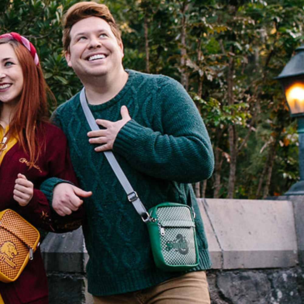 Women's Crossbody Wallet - Harry Potter SLYTHERIN Serpent Icon Checker Green Gray Crossbody Bags Harry Potter