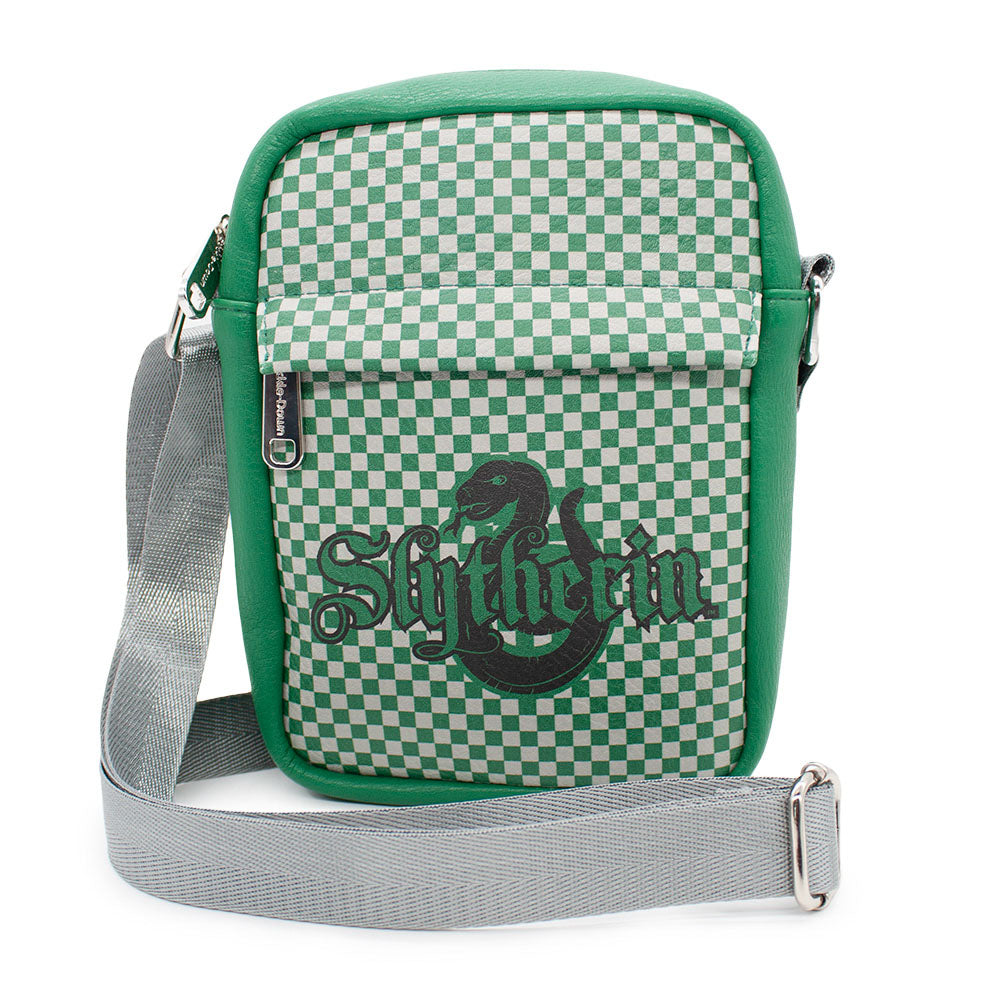Women's Crossbody Wallet - Harry Potter SLYTHERIN Serpent Icon Checker Green Gray Crossbody Bags Harry Potter