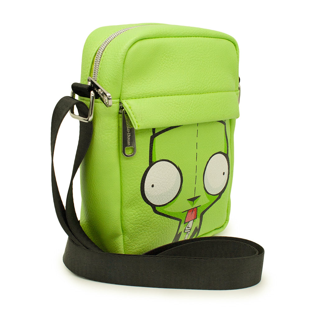 Crossbody Wallet - Invader Zim GIR Face CLOSE-UP Lime Green Crossbody Bags Nickelodeon   