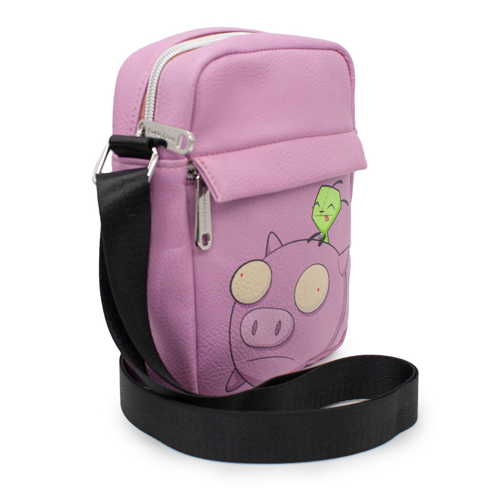 Crossbody Wallet - Invader Zim GIR Riding Piggy Pose Pink Crossbody Bags Nickelodeon   