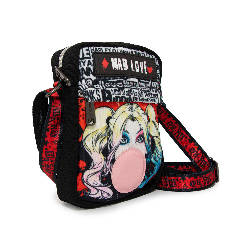 Women's Crossbody Wallet - Harley Quinn MAD LOVE Bubble Gum Pose Black Red Crossbody Bags DC Comics   