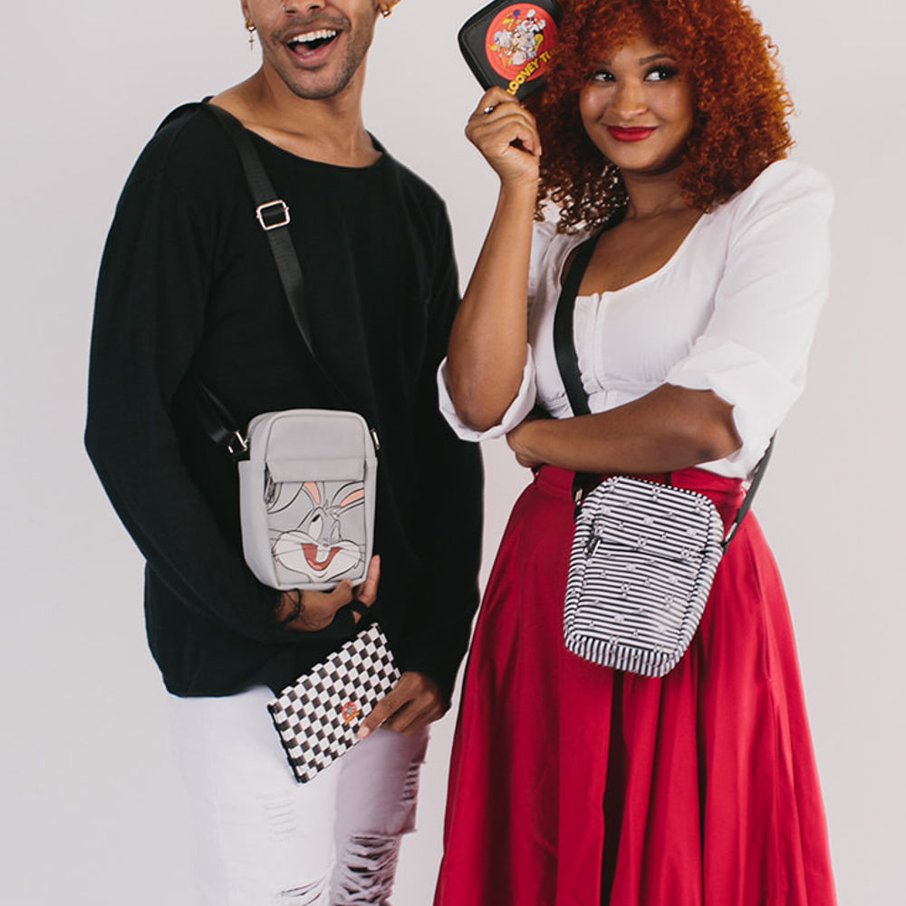 Women's Crossbody Wallet - Looney Tunes 4-Character Eyes Stripe White Black Crossbody Bags Looney Tunes   