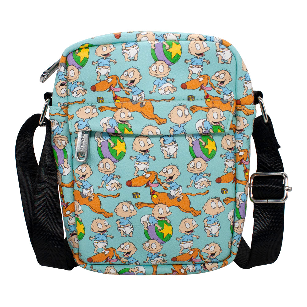 Women's Crossbody Wallet - Rugrats Tommy Pickles and Spike Poses Collage Blue Crossbody Bags Nickelodeon   