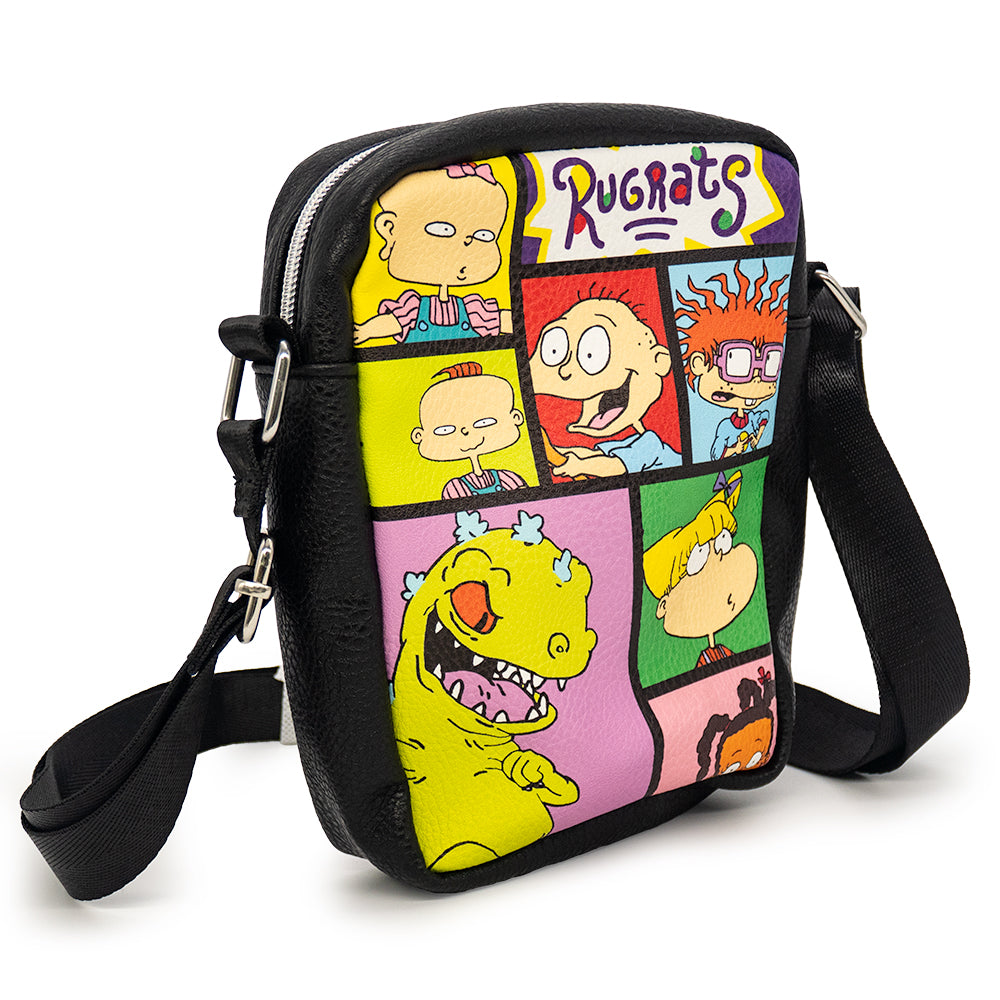 Crossbody Wallet - Rugrats 7-Character Pose Blocks Black Crossbody Bags Nickelodeon   