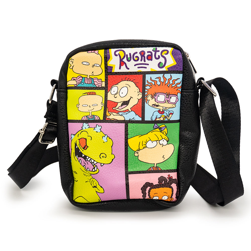 Crossbody Wallet - Rugrats 7-Character Pose Blocks Black Crossbody Bags Nickelodeon   