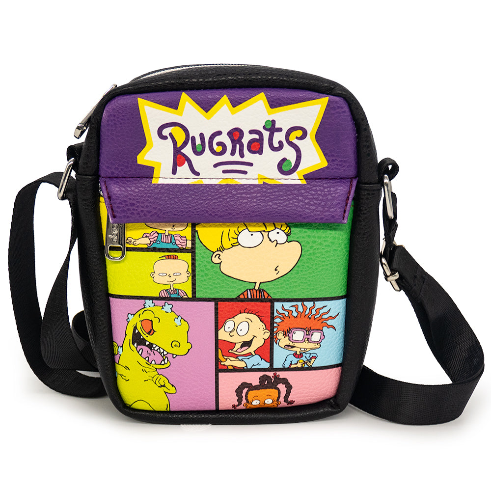 Crossbody Wallet - Rugrats 7-Character Pose Blocks Black Crossbody Bags Nickelodeon   