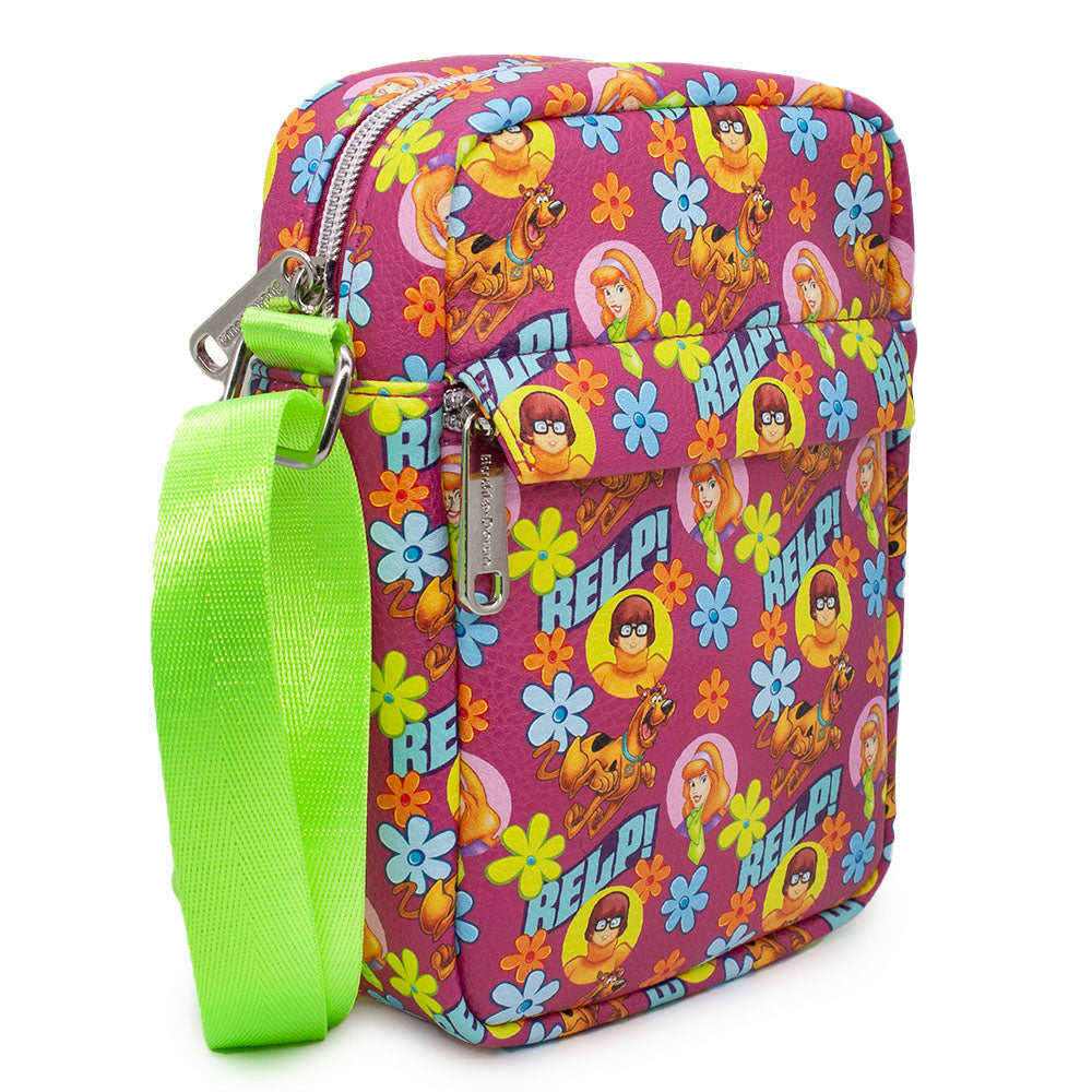 Women's Crossbody Wallet - Scooby Doo RELP! Flowers with Daphne and Velma Collage Pink Crossbody Bags Hanna Barbera