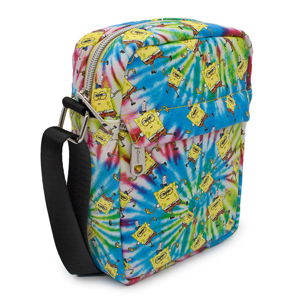 Women's Crossbody Wallet - SpongeBob Dancing Pose Scattered Tie Dye Multi Color Crossbody Bags Nickelodeon   