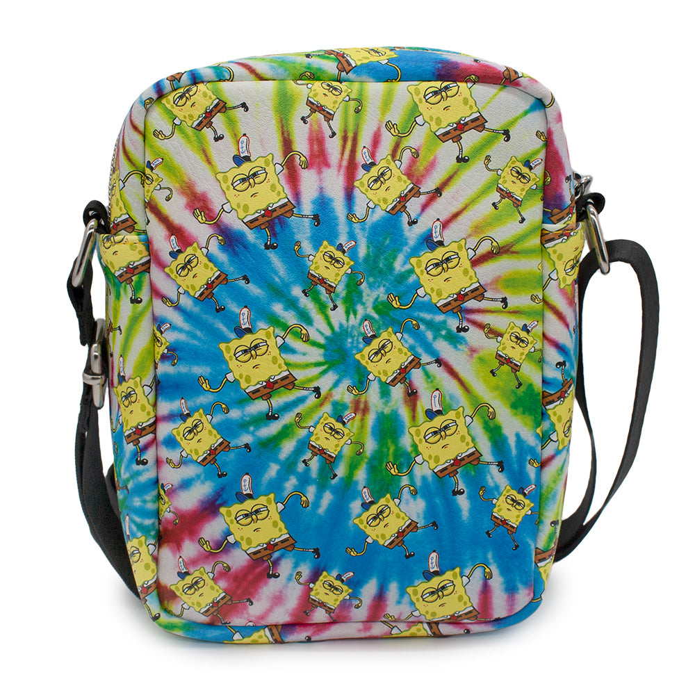 Women's Crossbody Wallet - SpongeBob Dancing Pose Scattered Tie Dye Multi Color Crossbody Bags Nickelodeon   