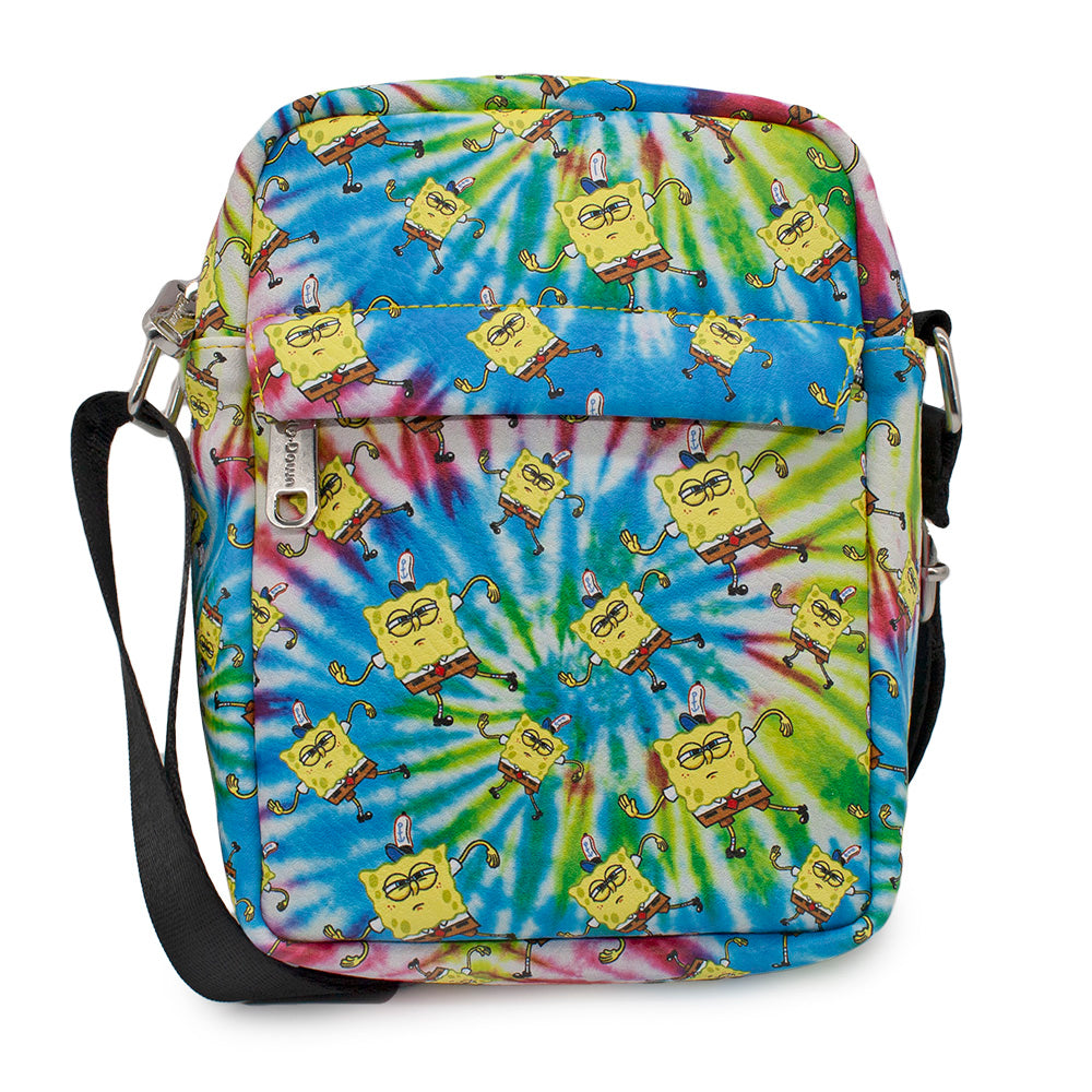 Women's Crossbody Wallet - SpongeBob Dancing Pose Scattered Tie Dye Multi Color Crossbody Bags Nickelodeon   