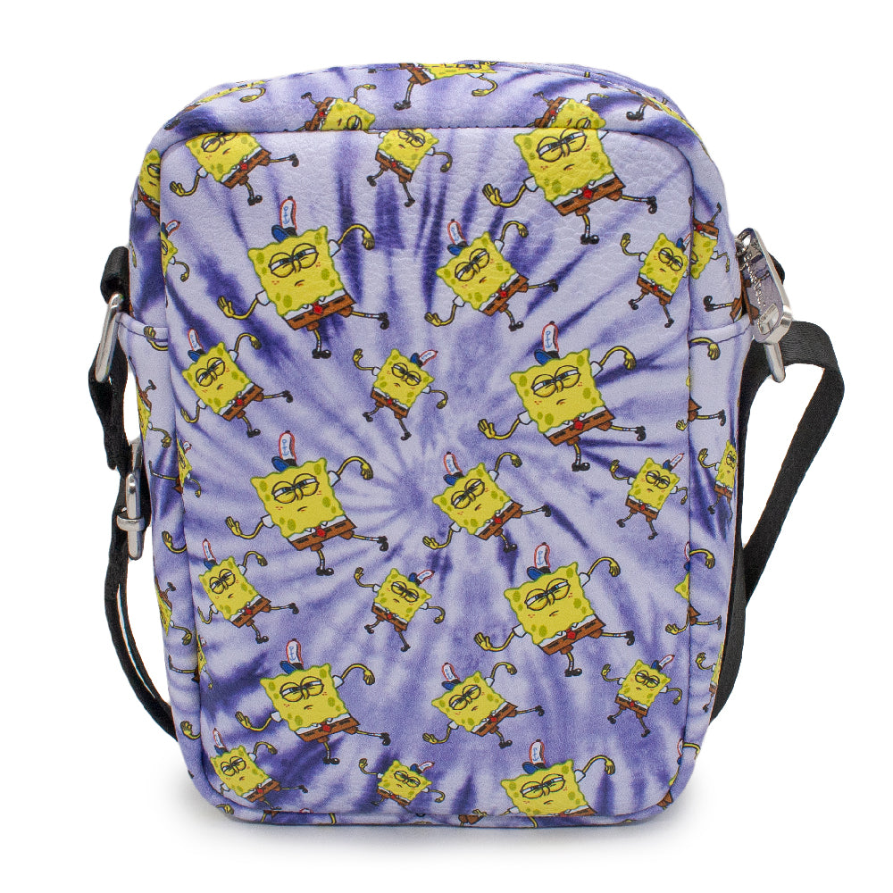 Women's Crossbody Wallet - SpongeBob Dancing Pose Scattered Tie Dye Purples Crossbody Bags Nickelodeon   