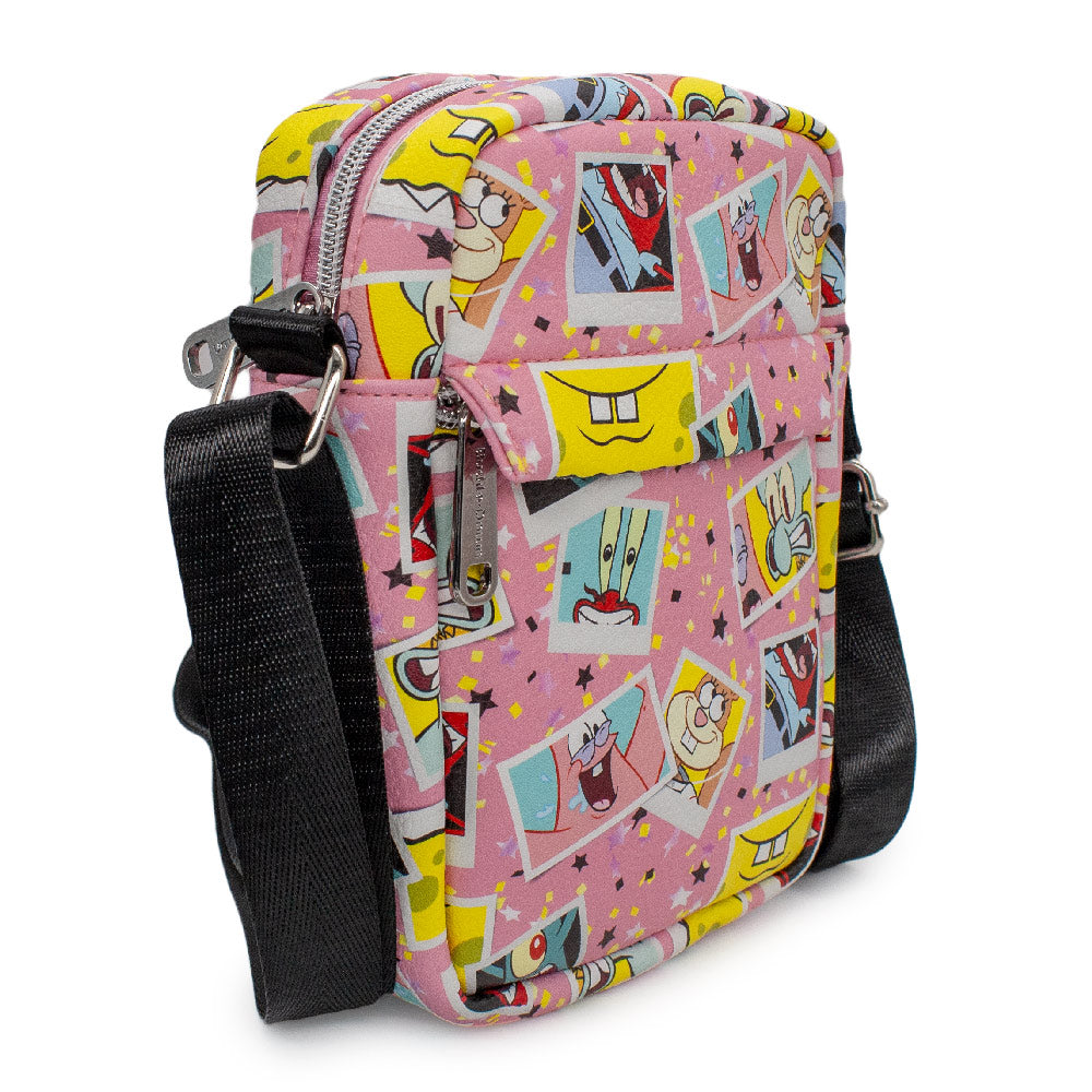 Women's Crossbody Wallet - SpongeBog SquarePants and Friends Snapshot Collage Pink Crossbody Bags Nickelodeon   