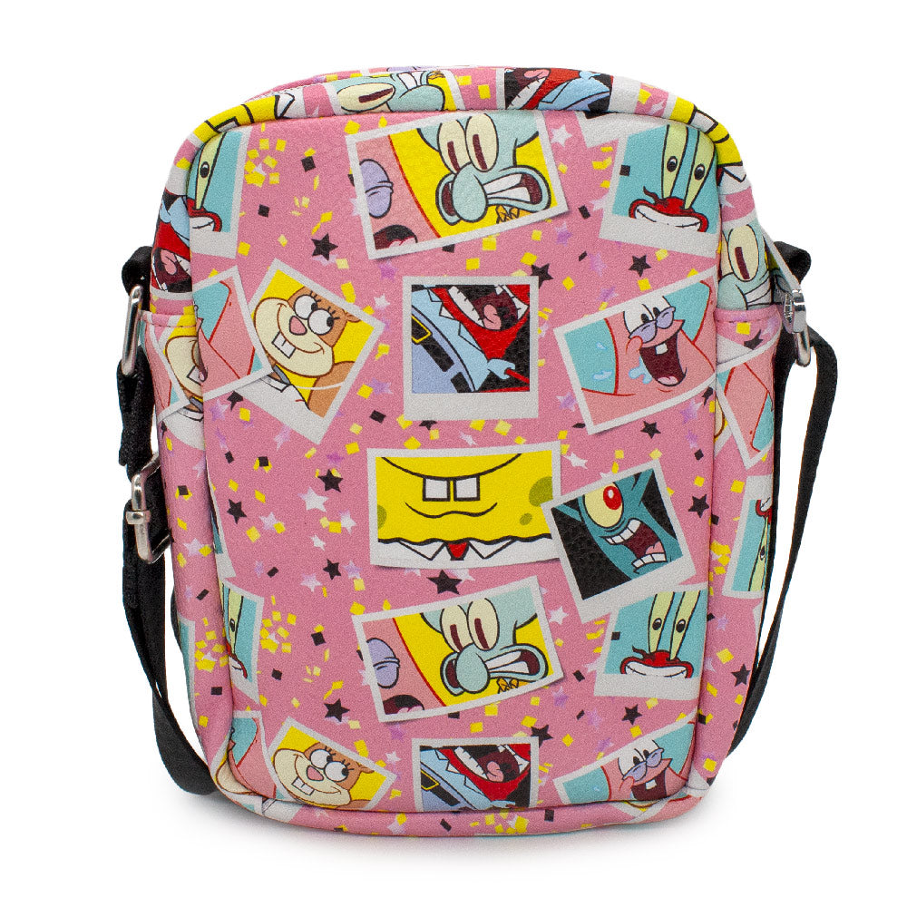 Women's Crossbody Wallet - SpongeBog SquarePants and Friends Snapshot Collage Pink Crossbody Bags Nickelodeon   