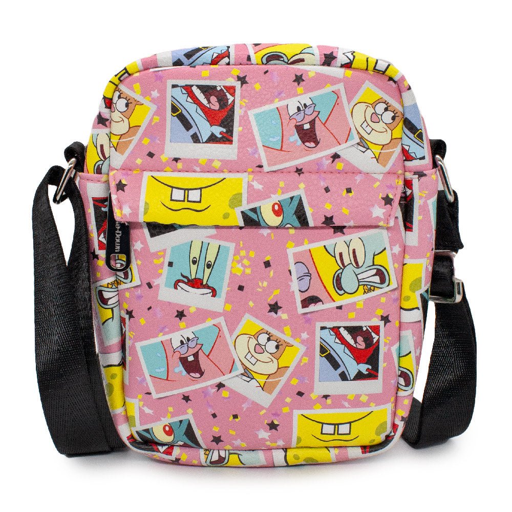 Women's Crossbody Wallet - SpongeBog SquarePants and Friends Snapshot Collage Pink Crossbody Bags Nickelodeon   