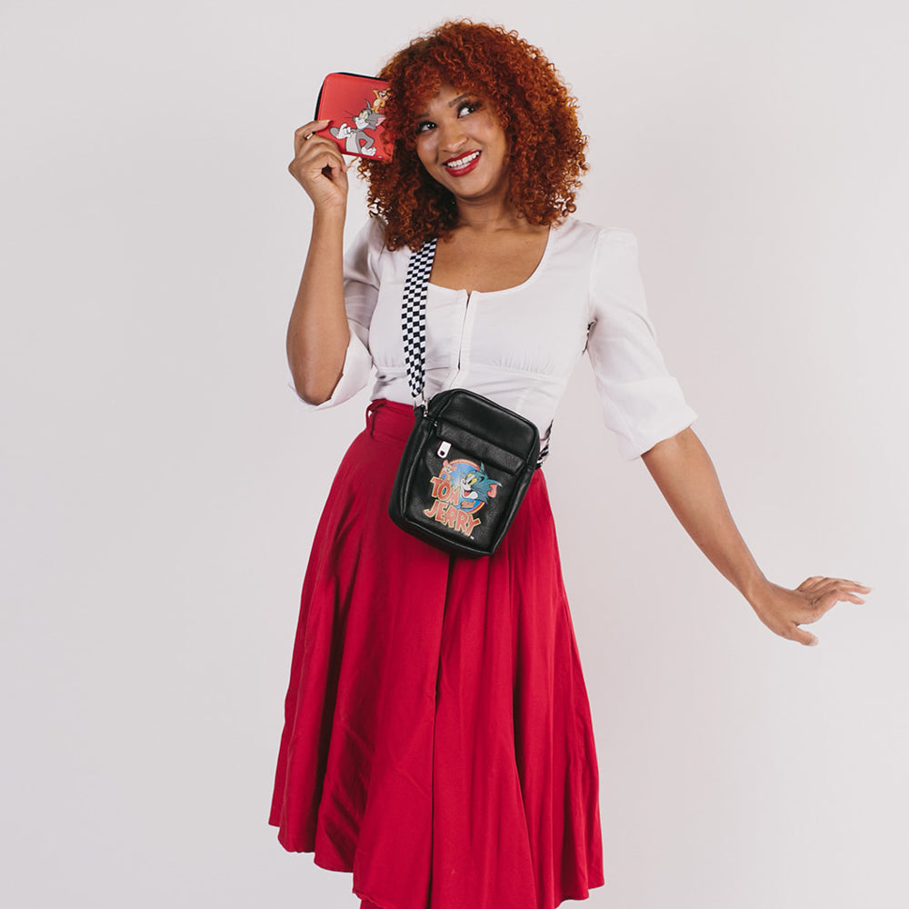 Women's Crossbody Wallet - Tom and Jerry Logo Pose Black Crossbody Bags Hanna Barbera