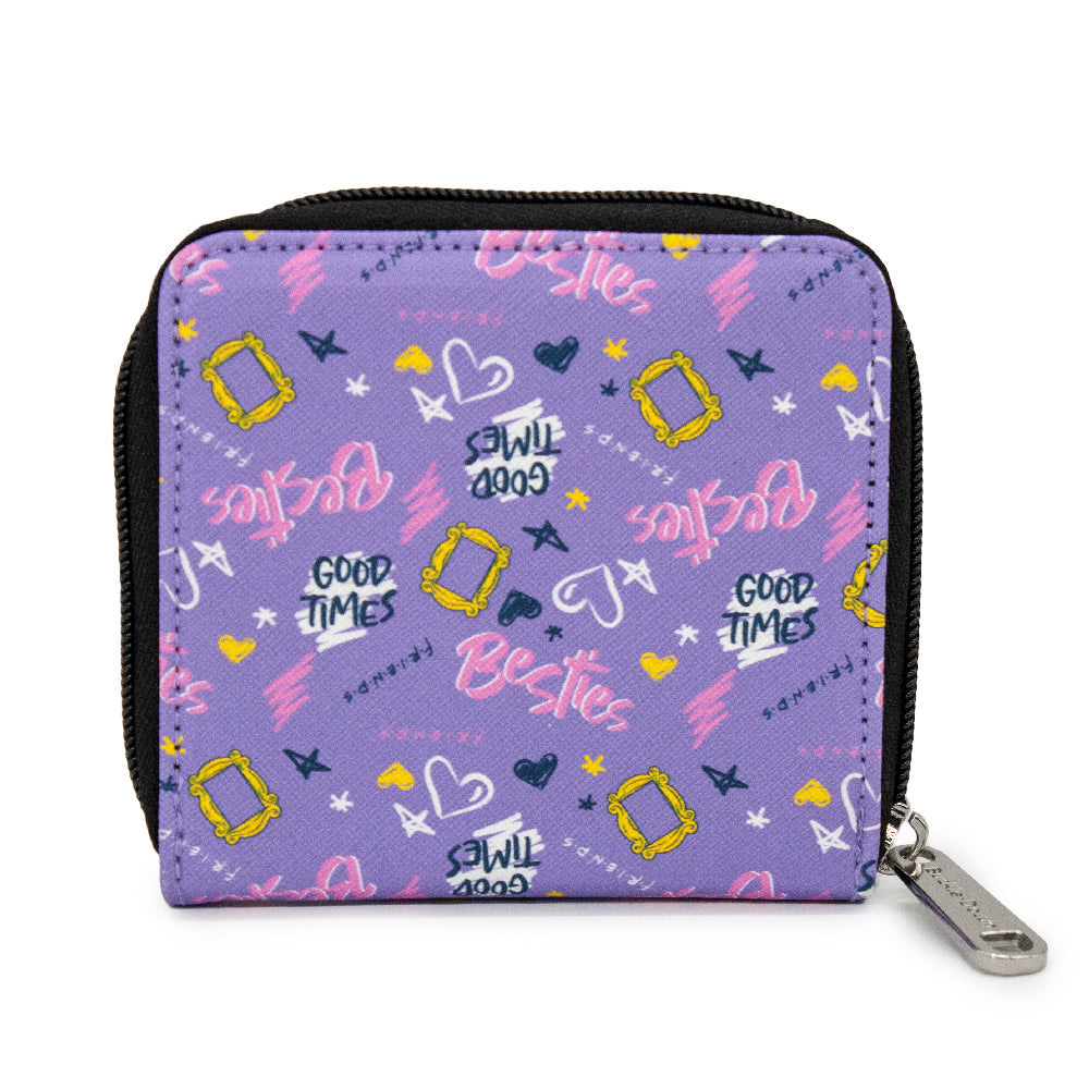 Women's Zip Around Wallet Square - Friends Icons and Quotes Collage Lavender Multi Color Mini Clutch Wallets Friends   