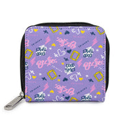 Women's Zip Around Wallet Square - Friends Icons and Quotes Collage Lavender Multi Color Mini Clutch Wallets Friends   