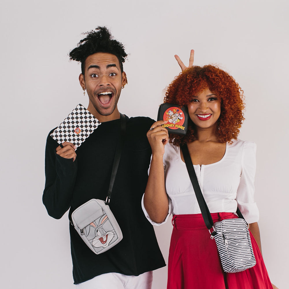 Women's Zip Around Wallet Square - LOONEY TUNES 10-Character Bullseye Logo Mini Clutch Wallets Looney Tunes   