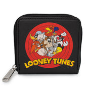 Women's Zip Around Wallet Square - LOONEY TUNES 10-Character Bullseye Logo Mini Clutch Wallets Looney Tunes   