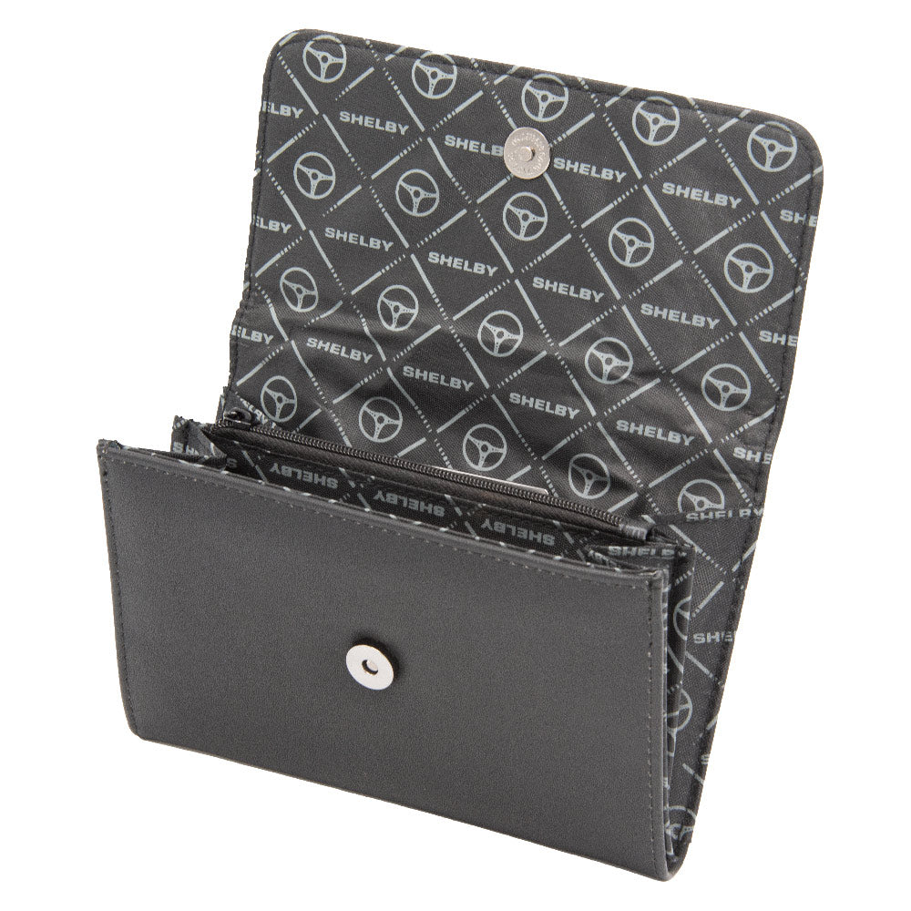 Women's Fold Over Wallet Rectangle PU - SHELBY Cobra Logo Metal Emblem Clutch Snap Closure Wallets Shelby