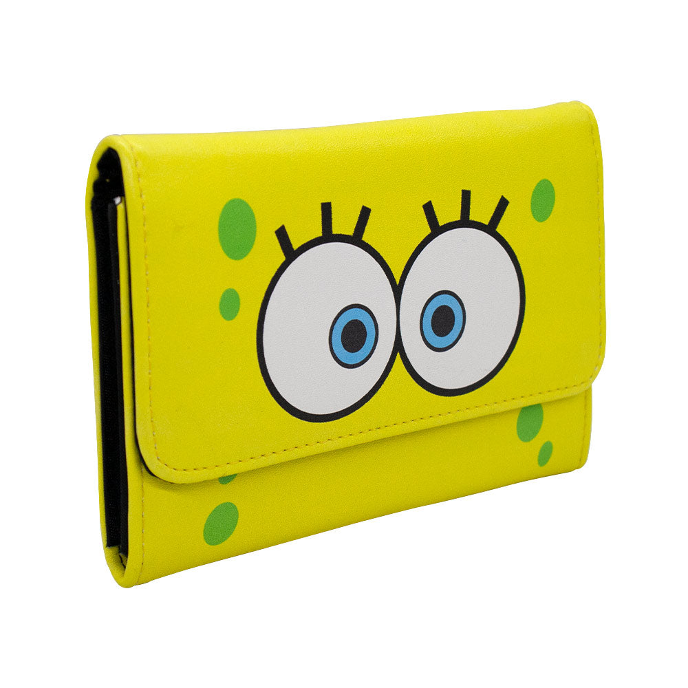 Women's Fold Over Wallet Rectangle PU - SpongeBob SquarePants Eyes Close-Up Yellow Clutch Snap Closure Wallets Nickelodeon   