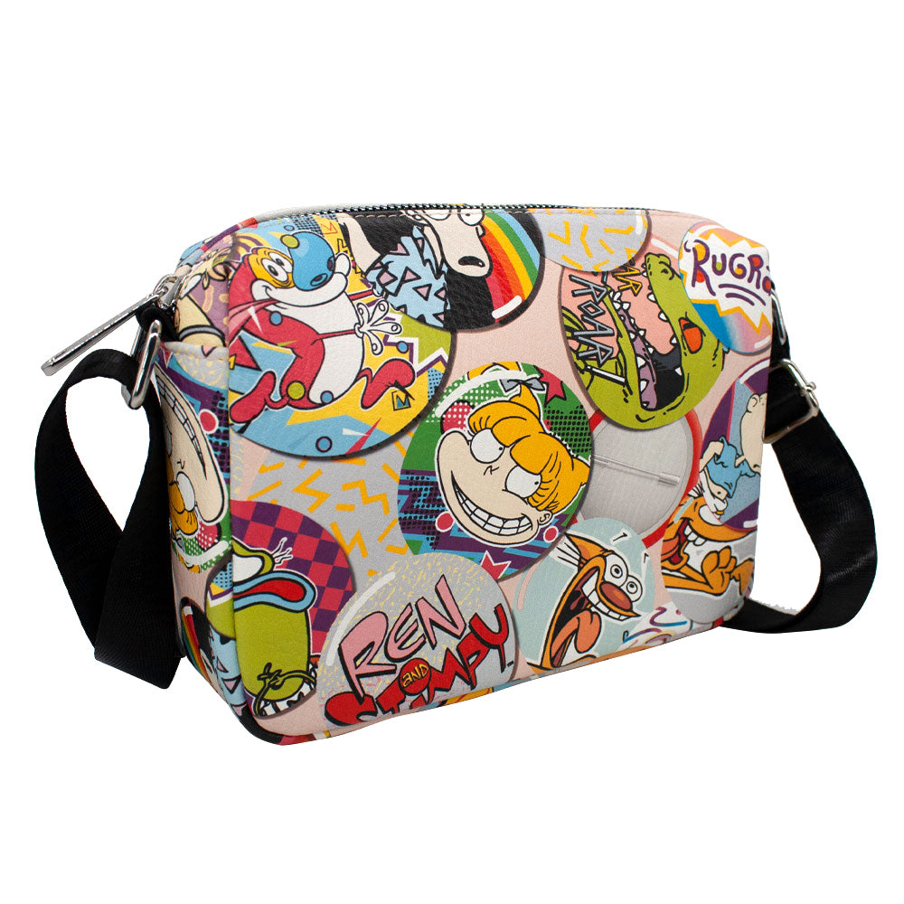 Women's Horizontal Crossbody Wallet - Nick 90s Character and Logo Buttons Stacked Pink Crossbody Bags Nickelodeon   