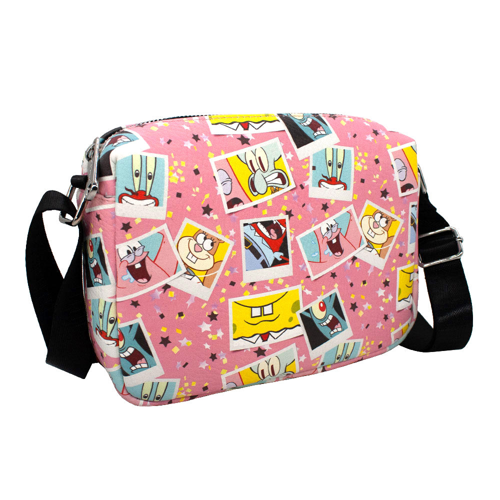 Women's Horizontal Crossbody Wallet - SpongeBob and Friends Snapshots Photos Scattered Pink Multi Color Crossbody Bags Nickelodeon   