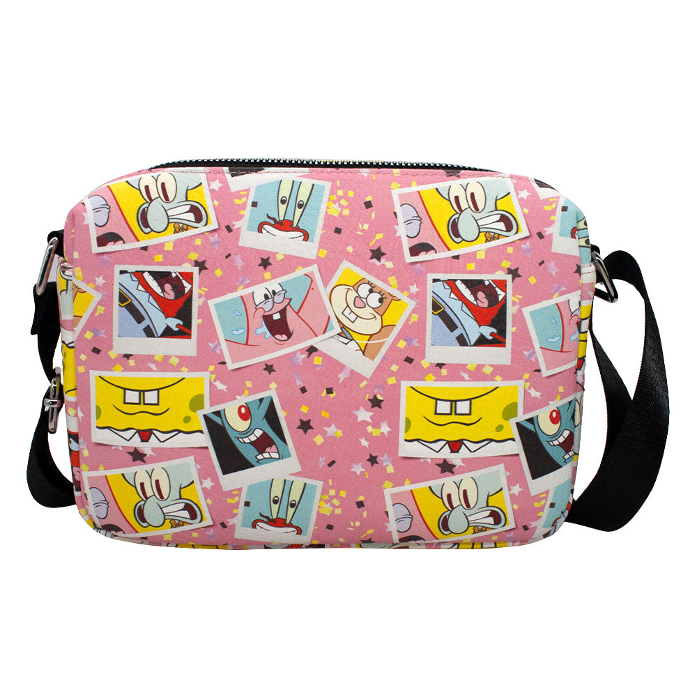 Women's Horizontal Crossbody Wallet - SpongeBob and Friends Snapshots Photos Scattered Pink Multi Color Crossbody Bags Nickelodeon   