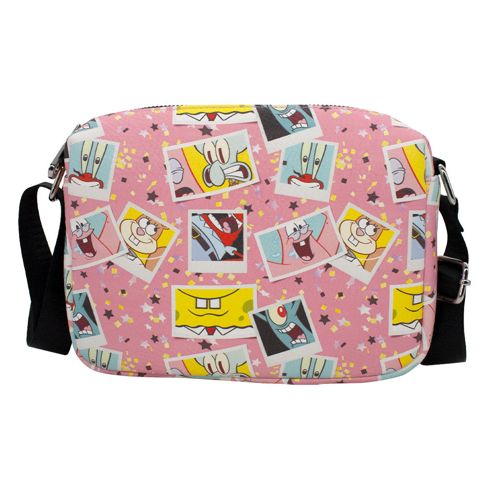 Women's Horizontal Crossbody Wallet - SpongeBob and Friends Snapshots Photos Scattered Pink Multi Color Crossbody Bags Nickelodeon   