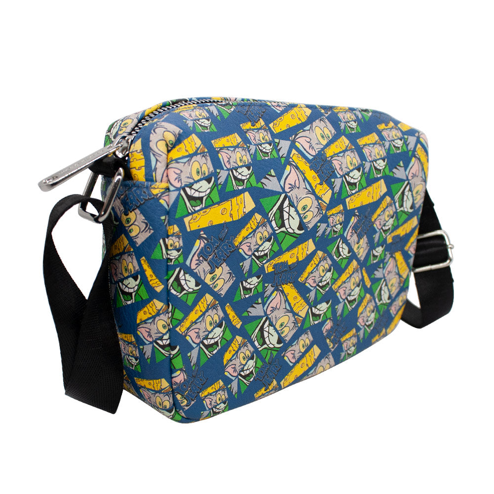 Horizontal Crossbody Wallet - TOM AND JERRY Expression Blocks Mash Up Blocks Blue Crossbody Bags Hanna Barbera