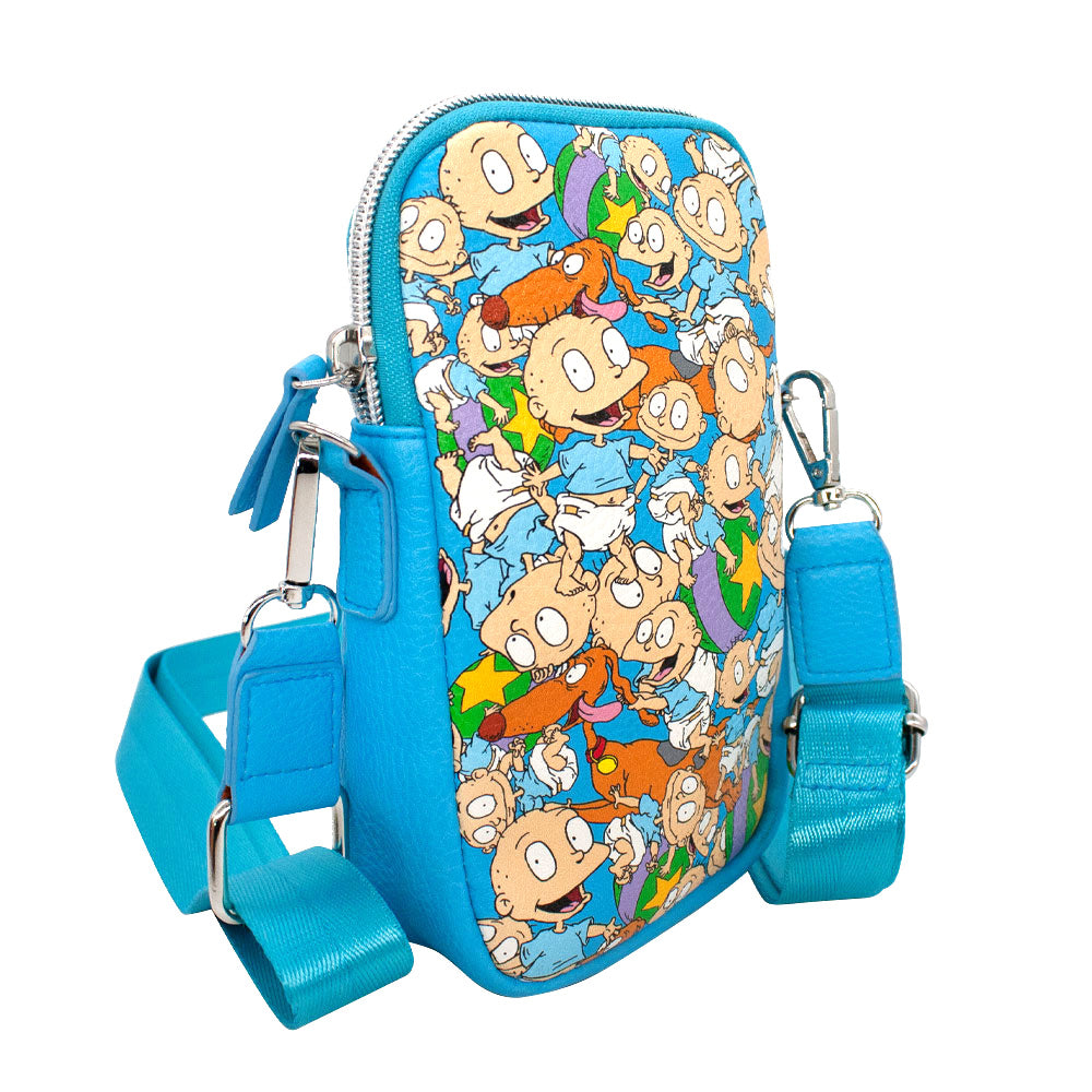 Wallet Phone Bag Holder - Rugrats Tommy Pickles and Spike Poses Stacked Blue Crossbody Bags Nickelodeon   