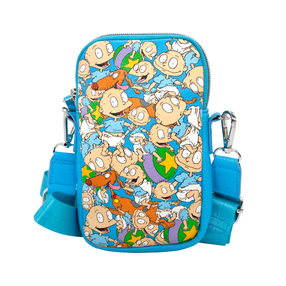 Wallet Phone Bag Holder - Rugrats Tommy Pickles and Spike Poses Stacked Blue Crossbody Bags Nickelodeon   