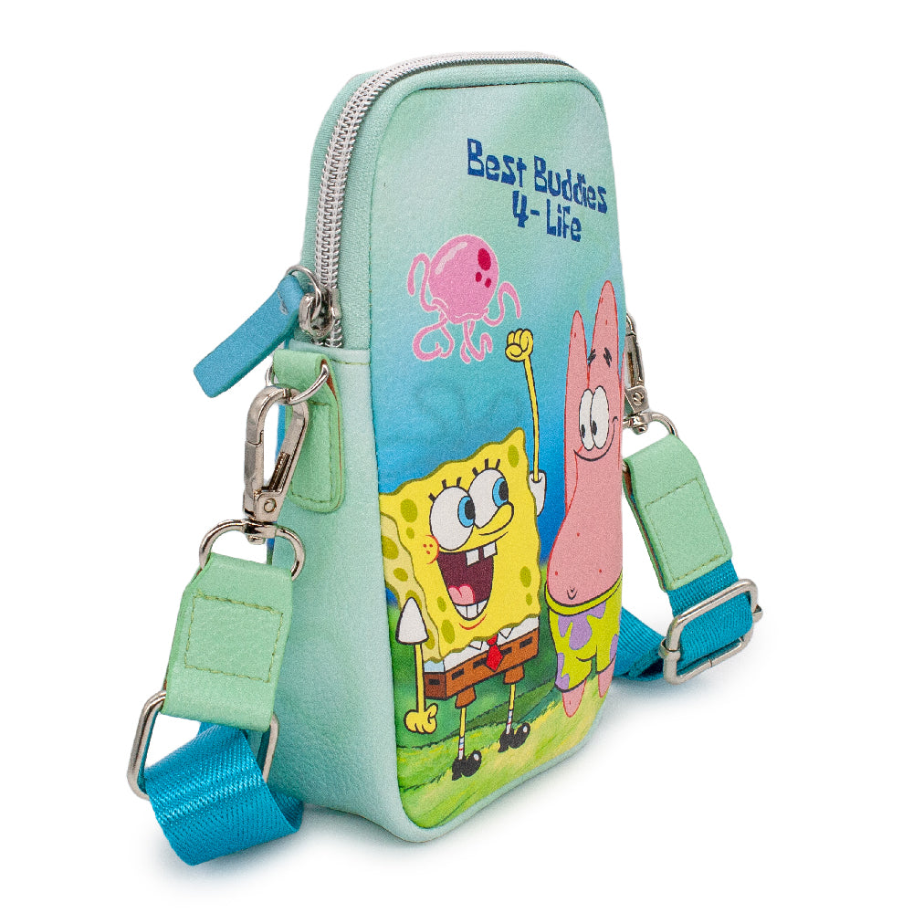 Wallet Phone Bag Holder - SpongeBob SquarePants and Patrick Star BEST BUDDIES 4-LIFE Pose Seafoam Green Crossbody Bags Nickelodeon   