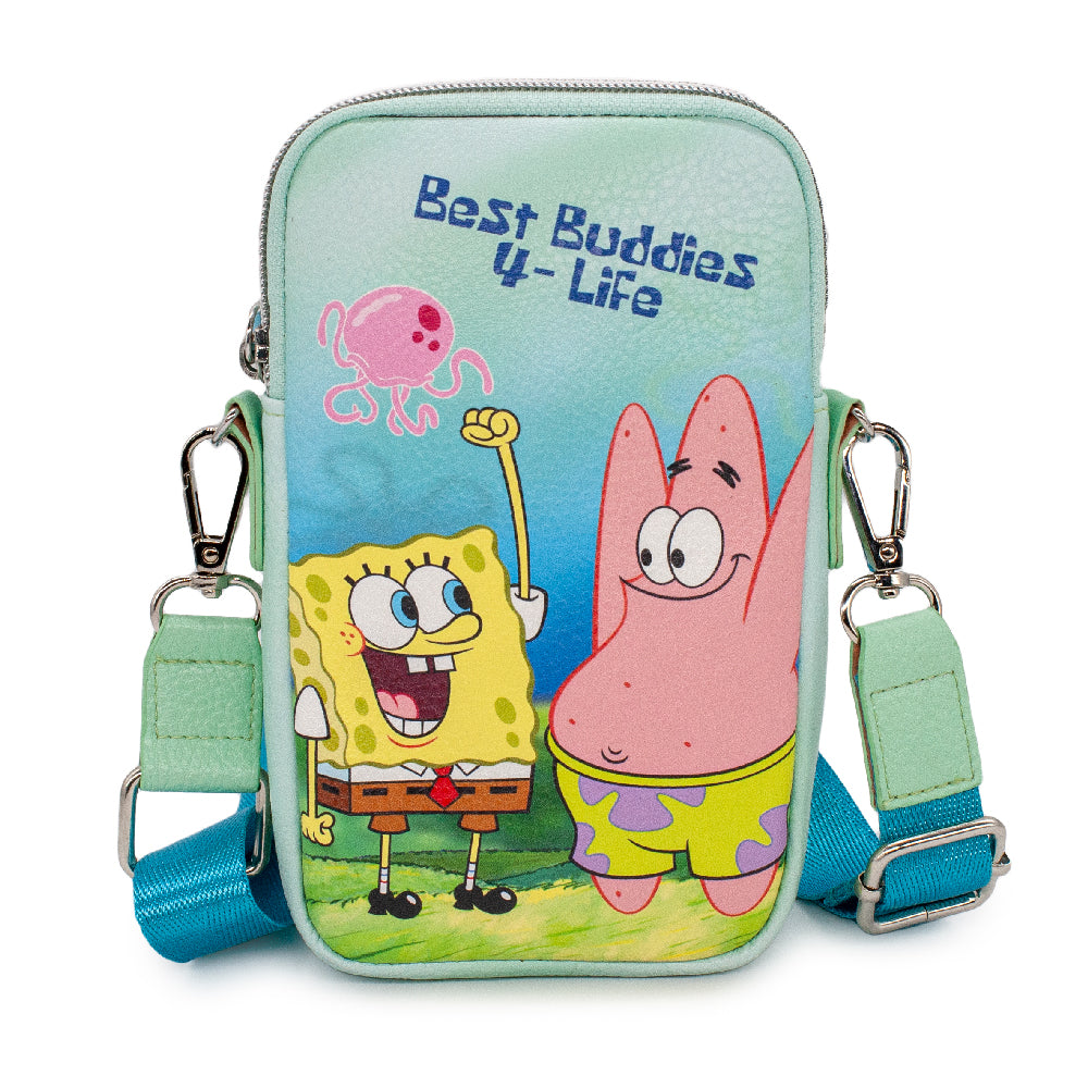 Wallet Phone Bag Holder - SpongeBob SquarePants and Patrick Star BEST BUDDIES 4-LIFE Pose Seafoam Green Crossbody Bags Nickelodeon   