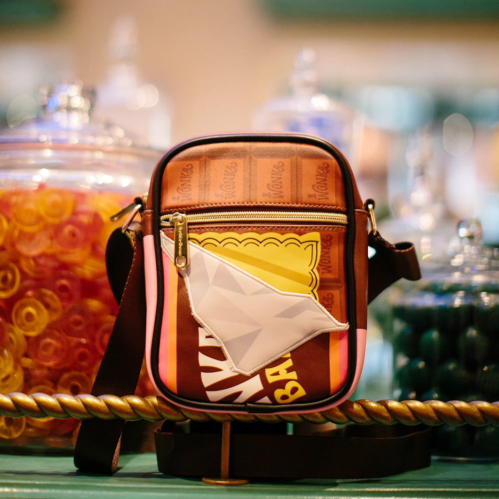 Willy Wonka Bag, Cross Body, Willy Wonka Unwrapped Wonka Bar with Golden Ticket, Vegan Leather Crossbody Bags Willy Wonka and the Chocolate Factory