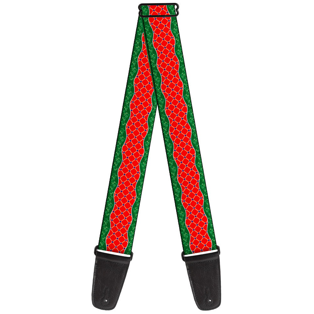 Guitar Strap - Holiday Trim Stripe Green Red Guitar Straps Buckle-Down   