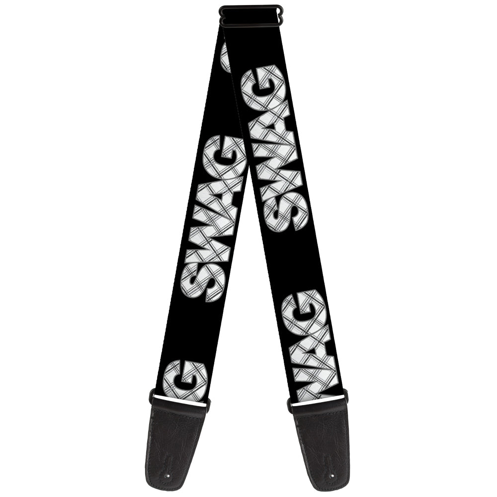 Guitar Strap - SWAG Black Plaid X White Gray Guitar Straps Buckle-Down   