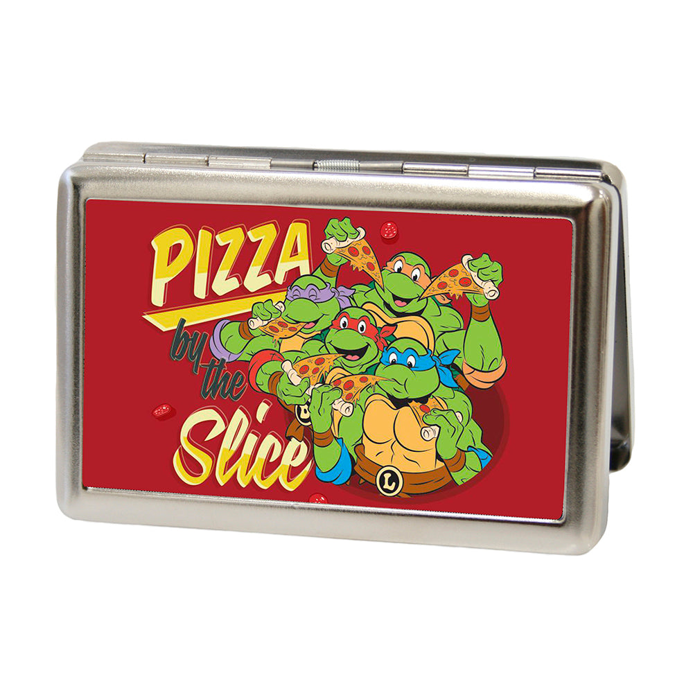 Business Card Holder - LARGE - TMNT Turtles Pose16 PIZZA BY THE SLICE FCG Reds Yellows Metal ID Cases Teenage Mutant Ninja Turtles