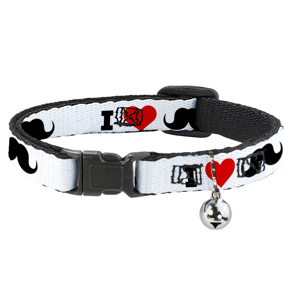 Cat Collar Breakaway - I Heart "Mustache" White Black Red Breakaway Cat Collars Buckle-Down   