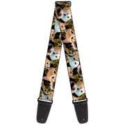 Guitar Strap - Kitten Faces Scattered Black Guitar Straps Buckle-Down   